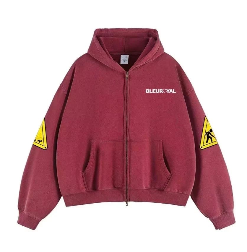 Washed red Bleu Royal zip hoodie, front